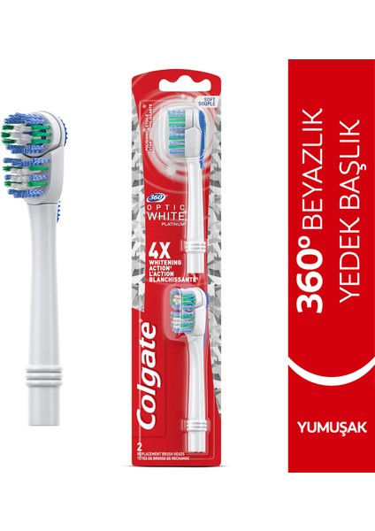 360 Pilli Optik Beyaz Platinum Yumuşak Diş Fırçası Yedek Başlık 1+1