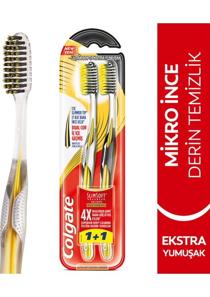 Mikro İnce Gelişmiş Gold Charcoal Derin Temizlik Ekstra Yumuşak Diş Fırçası 1+1