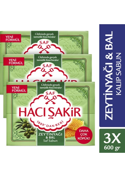 Hacı Şakir Zeytinyağı & Bal Saf Kalıp Sabun 4x150 gr x 3 Adet