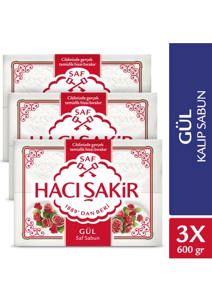 Hacı Şakir Gül Saf Kalıp Sabun 4x150 gr x 3 Adet