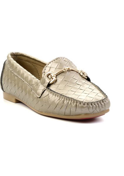 Yeni Altın Örgü Kadın Loafer K01542030710