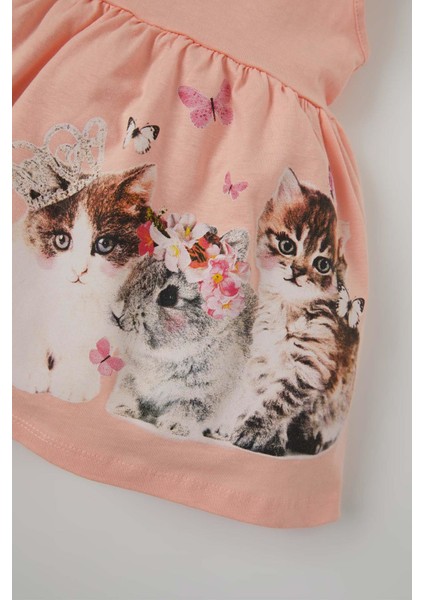 Kız Bebek Kedi Baskılı Kolsuz Pamuklu Örme Elbise T6860A221SM