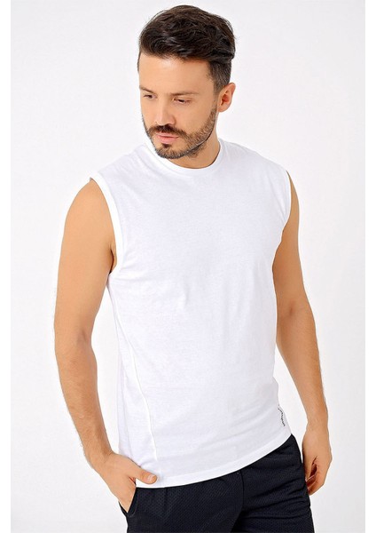 Erkek Beyaz Marvin Kolsuz T-Shirt - 3211101-BEYAZ