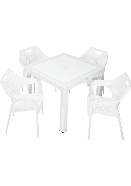 Elit Rattan 90x90 Star Koltuk Camlı Masa Takımı