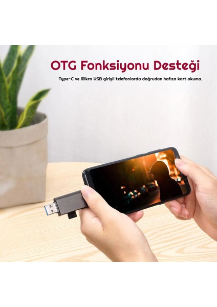 USB 3.0 Type-C Mikro USB Sd Tf Otg Hafıza Kart Okuyucu