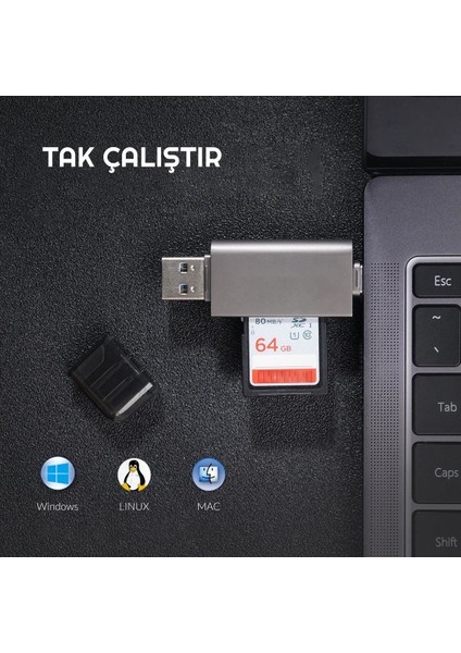 USB 3.0 Type-C Mikro USB Sd Tf Otg Hafıza Kart Okuyucu