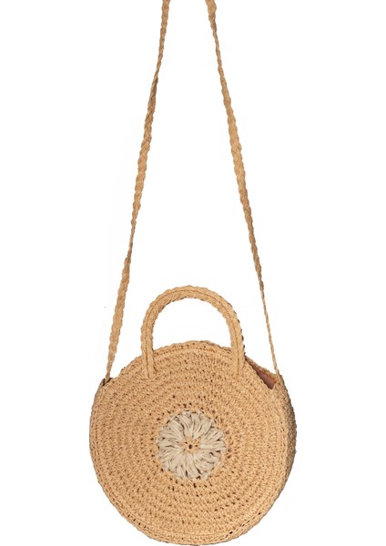 Kadın Kavuniçi Papatya Motifli El Yapımı Yuvarlak Hasır Omuz Çantası fiyatları