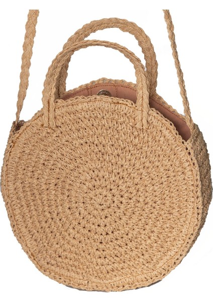 Kadın Kavuniçi Papatya Motifli El Yapımı Yuvarlak Hasır Omuz Çantası fırsatları