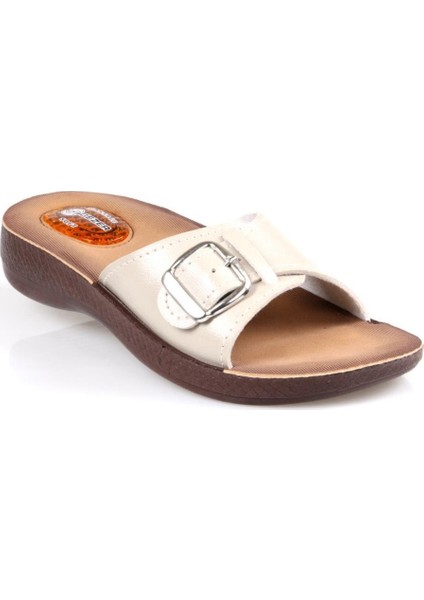 Kadın Siyah Tokalı Jelli Ortapedik Masaj Tabanlı Günlük Terlik