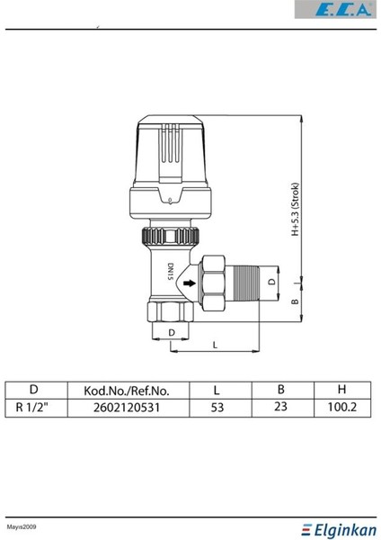 Eca G 1/2'' Termostatik Radyatör Valfi Köşe