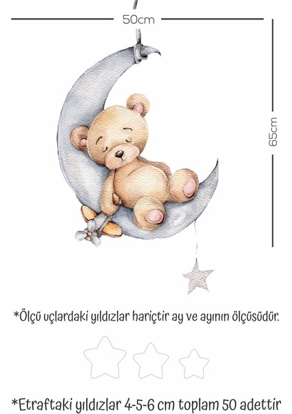 Ayda Uyuyan Sevimli Ayıcık ve Sarı Yıldızlar Çocuk Bebek Odası Sticker Seti modelleri