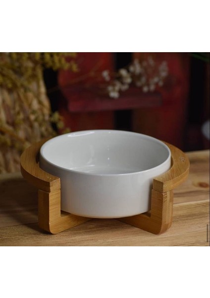 Bambu Standlı 13 Cm Porselen Yuvarlak Servis Kasesi 10963