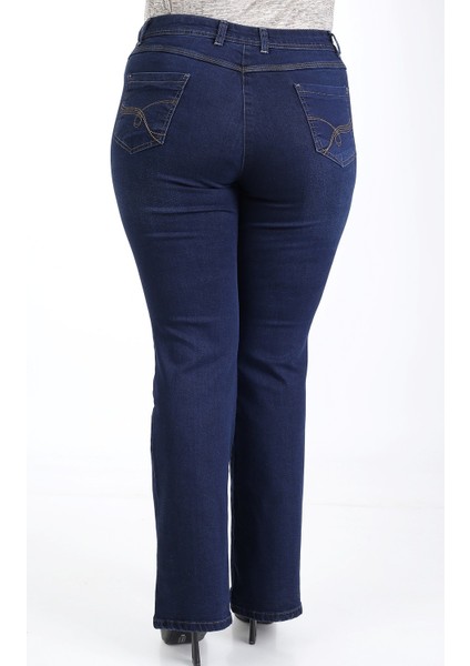 E Collection Ispanyol Paça Likralı Büyük Beden Jeans Pantolon