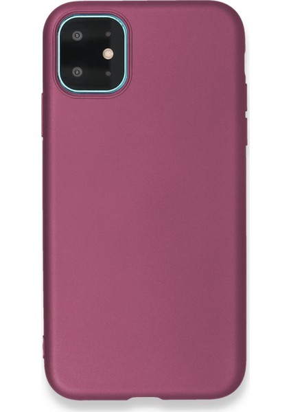 iPhone 11 Kılıf Mat Renkli Esnek Silikon Mürdüm Renk Prm