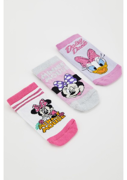 Kız Çocuk Minnie Mouse Lisanslı 3'lü Patik Çorap T9567A621SP