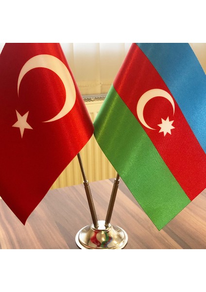 Krom Direkli Azeybaycan - Türkiye Masa Bayrağı 2'li