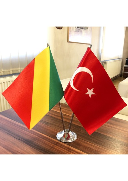 Kongo Cumhuriyeti-Türkiye Masa Bayrağı Krom Direkli Ikili Bayrak