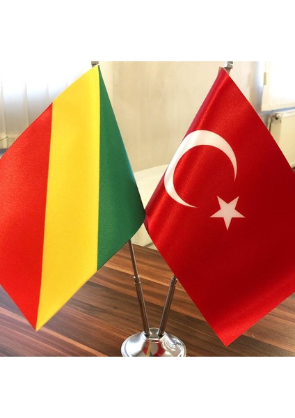 Kongo Cumhuriyeti-Türkiye Masa Bayrağı Krom Direkli Ikili Bayrak fiyatları