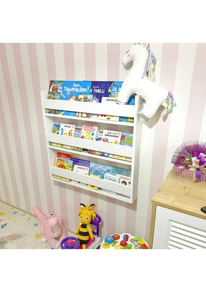 Venice Home Montessori Eğitici Çocuk Kitaplığı Mat Beyaz Mdf, 3 Katlı Montessori Kitaplık