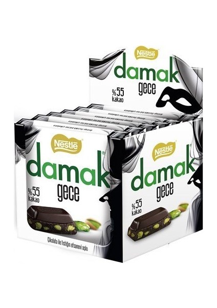 Damak Gece Antep Fıstıklı Bitter Çikolata Kare 63 gr 6'lı