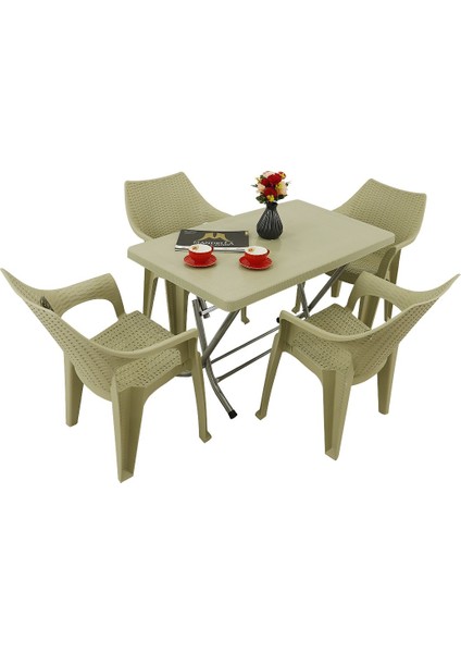 Zeugma 70x120 Katlanır Ayak 4 Kişilik Polo Koltuk Masa Takımı