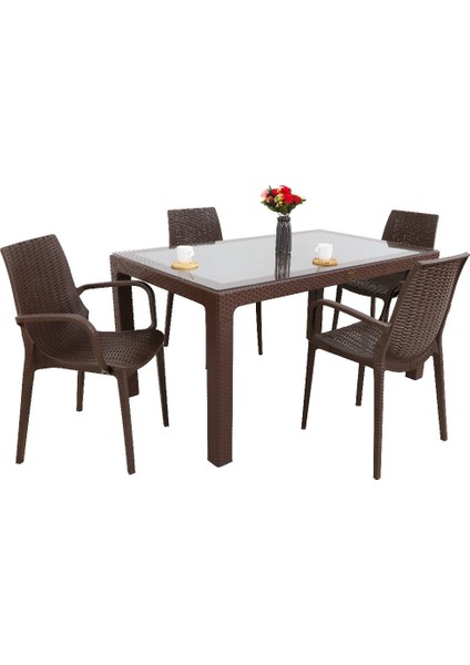 Elit Rattan 90x150 4 kişilik Nirvana Koltuk Camlı Masa Takımı