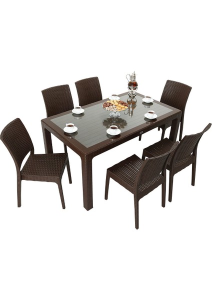 Elit Rattan 90x150 Elit Sandalye Camlı Masa Takımı