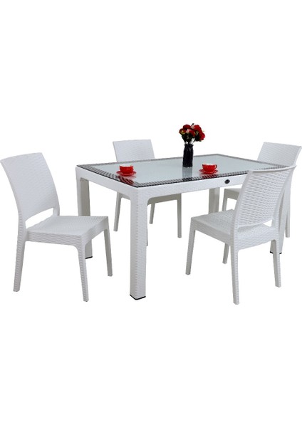 Elit 90 x 150 cm 4 Kişilik Elit Sandalye Camlı Masa Takımı
