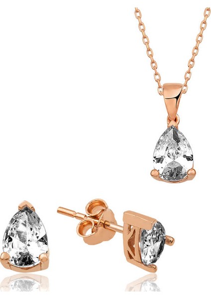 ​gümüş Rose Damla Taş Ikili Set