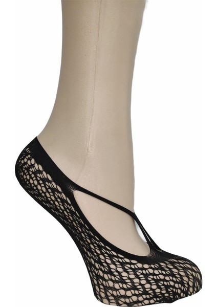 Çapraz Bağlı Lazer Kesim Dantelli Babet Çorabı Siyah fiyatları