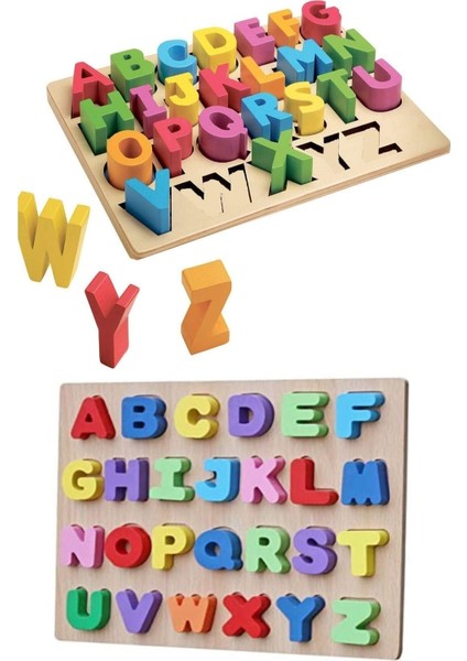 Hambag Ahşap Eğitici Geliştirici 3D Büyük Harf Alfabe Yapboz Puzzle Bul Tak