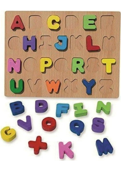 Hambag Ahşap Eğitici Geliştirici 3D Büyük Harf Alfabe Yapboz Puzzle Bul Tak