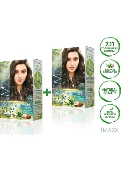 Maxx Deluxe Natural Beauty  7.11  Yoğun Küllü Kumral 2'li Set Boya