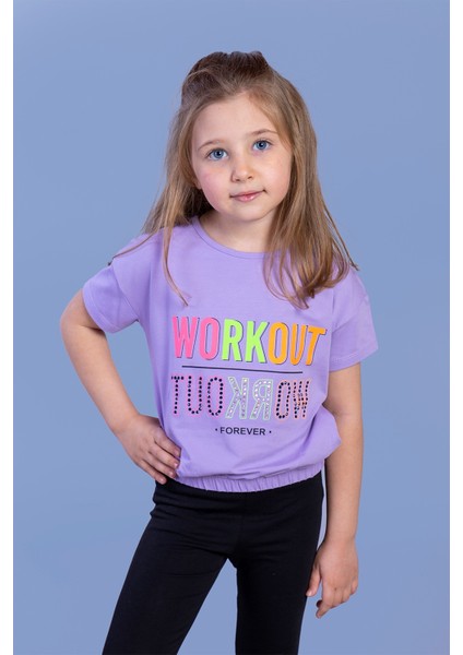 Toontoy Kids Toontoy Kız Çocuk Workout Baskılı Taş Işlemeli Tişört