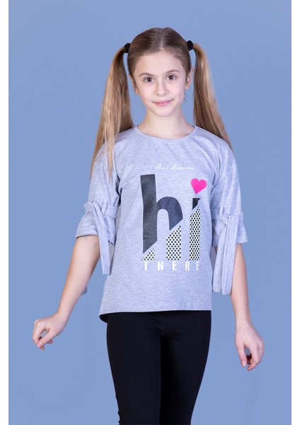 Toontoy Kız Çocuk Kolları Kemer Detaylı Hi Baskılı Tişört