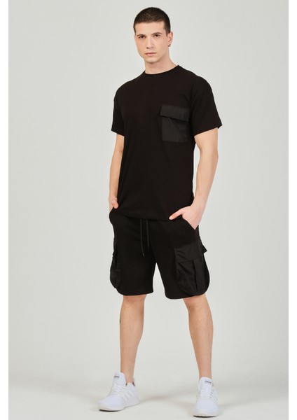 Erkek Şort T-Shirt Cepli Eşofman Takımı - Siyah