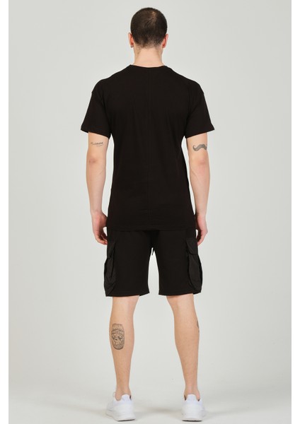 Erkek Şort T-Shirt Cepli Eşofman Takımı - Siyah