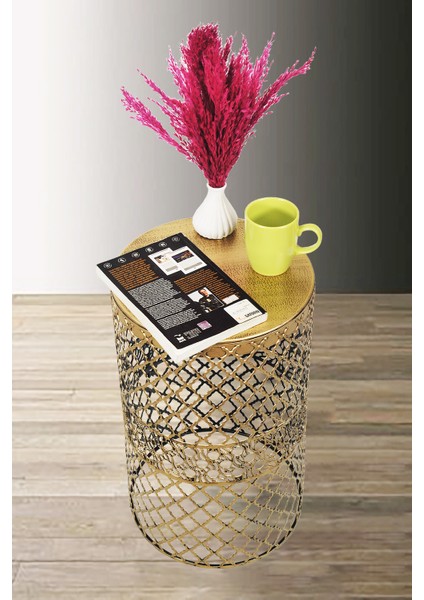 Venon Home Metal Modern Sehpa (300X480) Siyah Sarı Patine