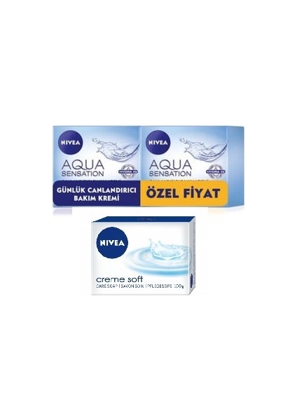 Aqua Sensation Bakım Kremi 50 ml 2 Adet + Nivea Crem Sabun 100 gr