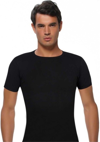 6 Adet Siyah Renk Bisiklet Yaka Kısa Kollu Fanila