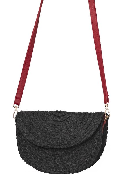 Kadın Siyah Kırmızı Hasır Örgü Mini Omuz Çantası fiyatları
