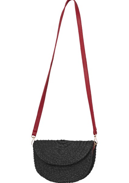 Kadın Siyah Kırmızı Hasır Örgü Mini Omuz Çantası fırsatları