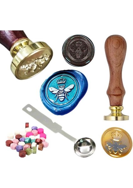 Mektup Damga Mühürü Taç & Arı + 30 Mühür Mumu + Eritme Kaşığı