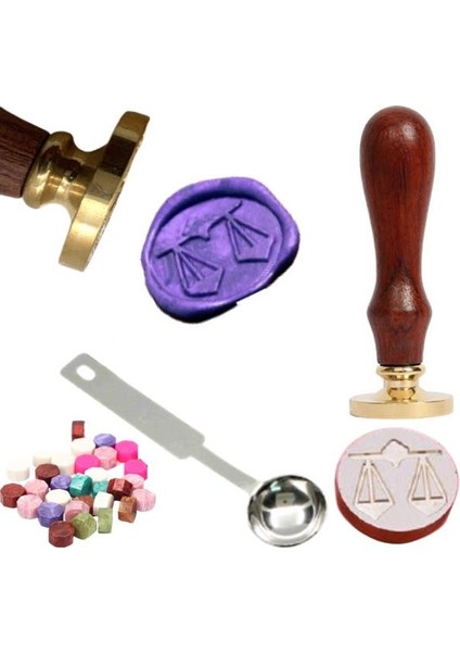 Mektup Damga Mühürü Terazi Burcu + 30 Mühür Mumu + Eritme Kaşığı