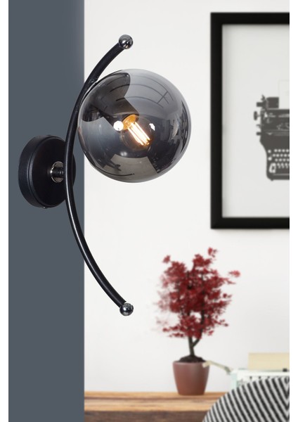 Nora Siyah Krom Metal Gövde Füme Camlı Tasarım Aplik