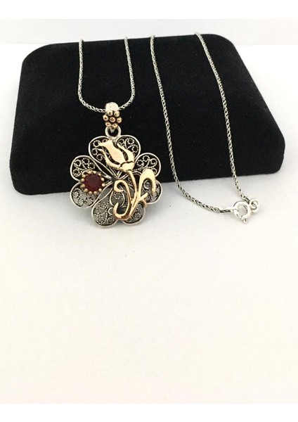 Gümüş Telakri Lale Motifli El Işi Telkari Kolye