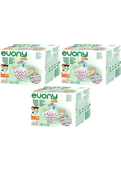 3 Katlı Filtreli Burun Telli Cerrahi Maske Çoçuklar Için 150'li Set Yumuşak Kulaklı