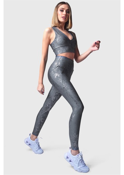 Glitter Yüksek Bel Cepli Füme Spor Tayt modelleri