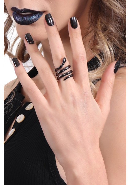 Kadın Metalik Antrasit Lak Kaplama Ayarlanabilir Dolama Yılan Formlu Yüzük fiyatları