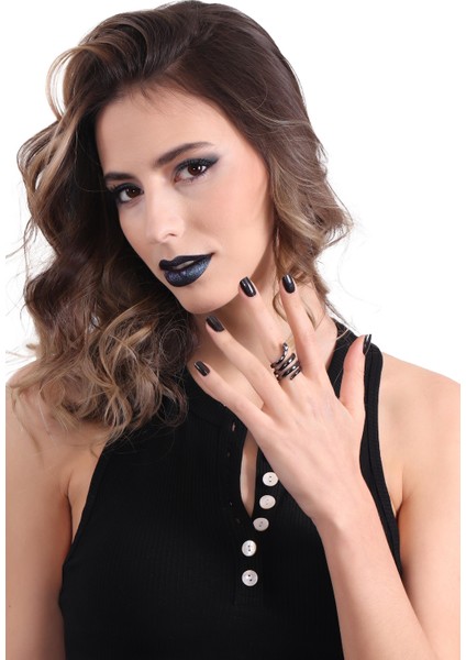 Kadın Metalik Antrasit Lak Kaplama Ayarlanabilir Dolama Yılan Formlu Yüzük modelleri